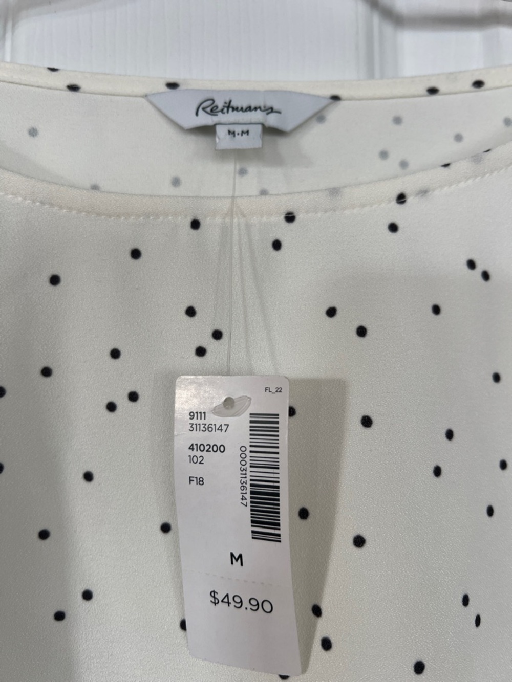 Reitmans Cream Long-Sleeve Polka Dot Ruffle-Sleeve Top - Picture 2 of 5